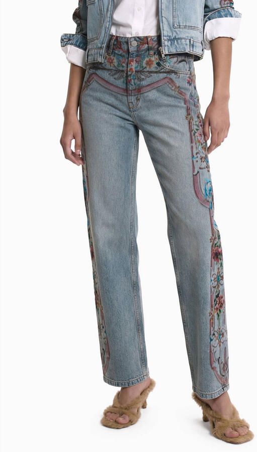 Desigual regular fit barrel jeans met print blauw