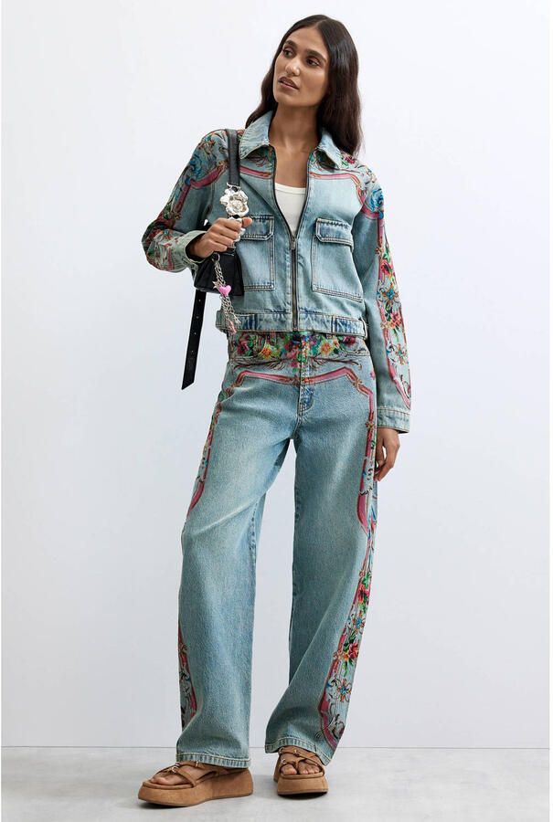 Desigual regular fit barrel jeans met print blauw - Foto 3