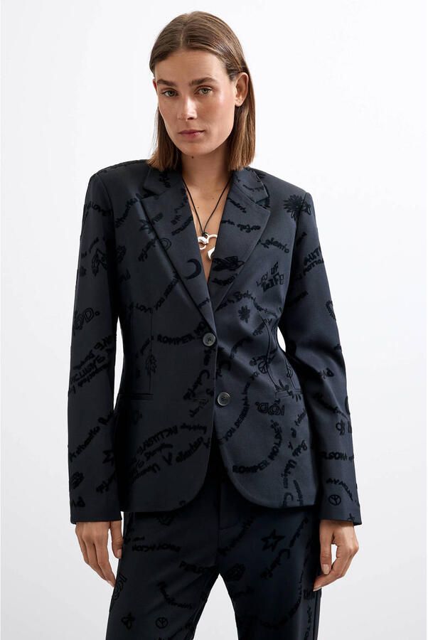 Desigual regular fit blazer met print zwart