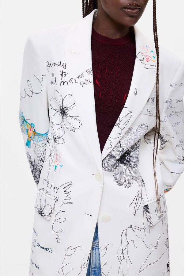 Desigual regular fit blazer met tekst ecru - Foto 2