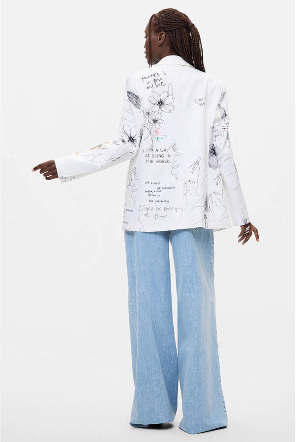 Desigual regular fit blazer met tekst ecru - Foto 3