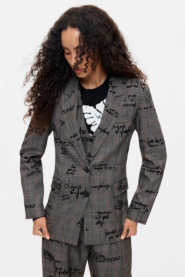 Desigual regular fit geruite blazer grijs
