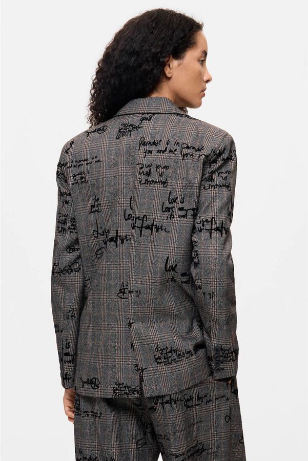 Desigual regular fit geruite blazer grijs - Foto 2