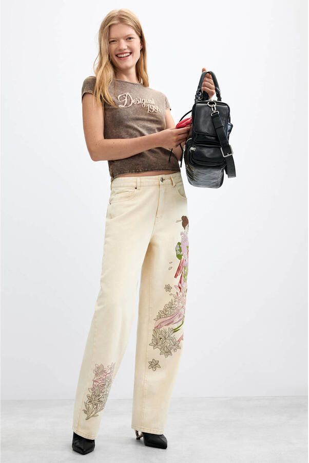 Desigual regular waist straight leg jeans met borduursels ecru - Foto 2