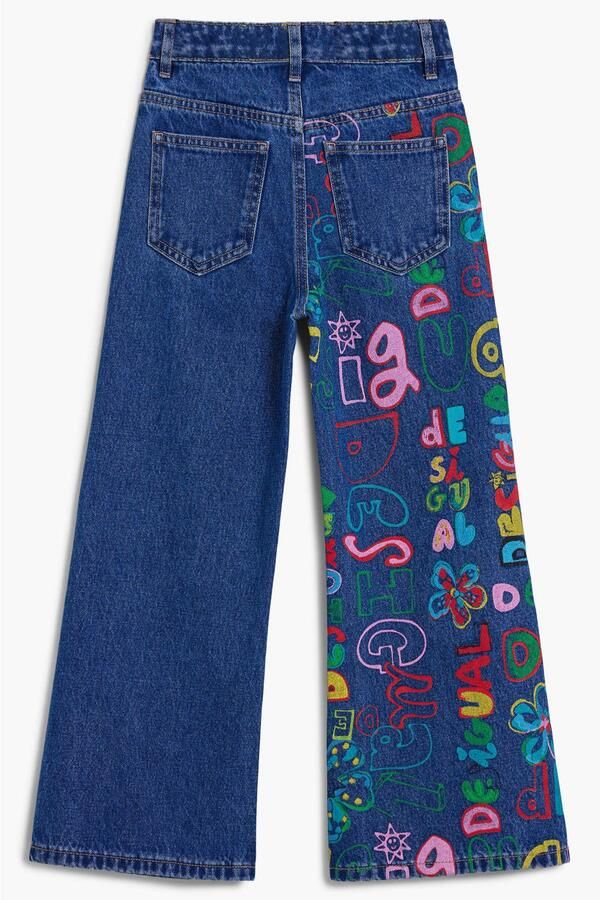 Desigual regular waist wide leg jeans met print donkerblauw - Foto 3