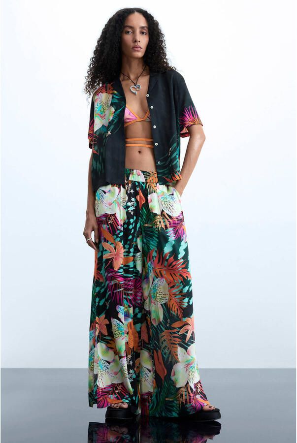 Desigual regular waist gebloemde broek zwart