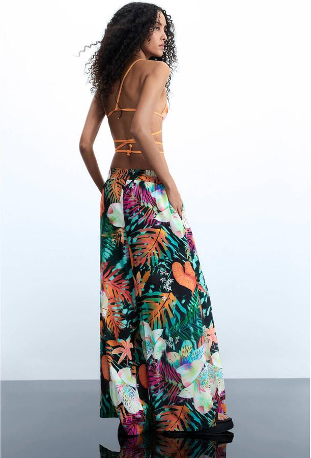 Desigual regular waist gebloemde broek zwart - Foto 2
