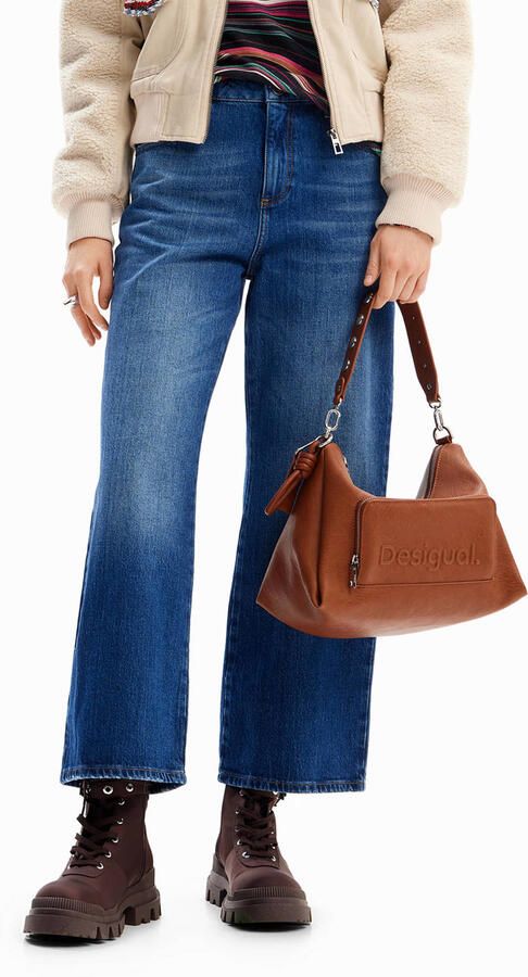 Desigual regular waist wide leg jeans dark blue denim broderie - Foto 3
