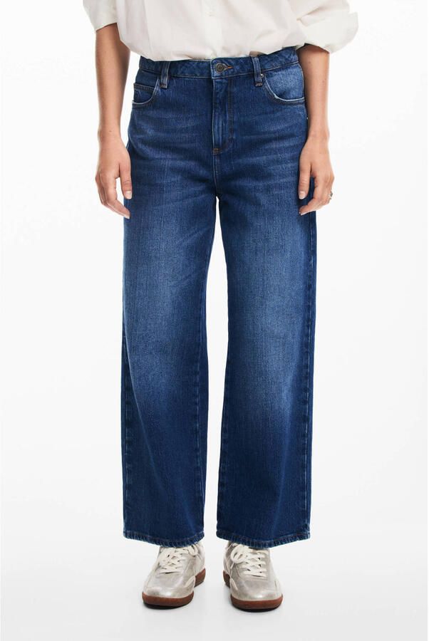 Desigual regular waist wide leg jeans dark blue denim broderie - Foto 2