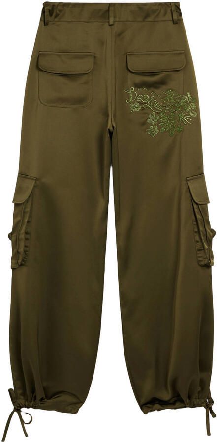 Desigual satijnen tapered low waist cargobroek kaki - Foto 3