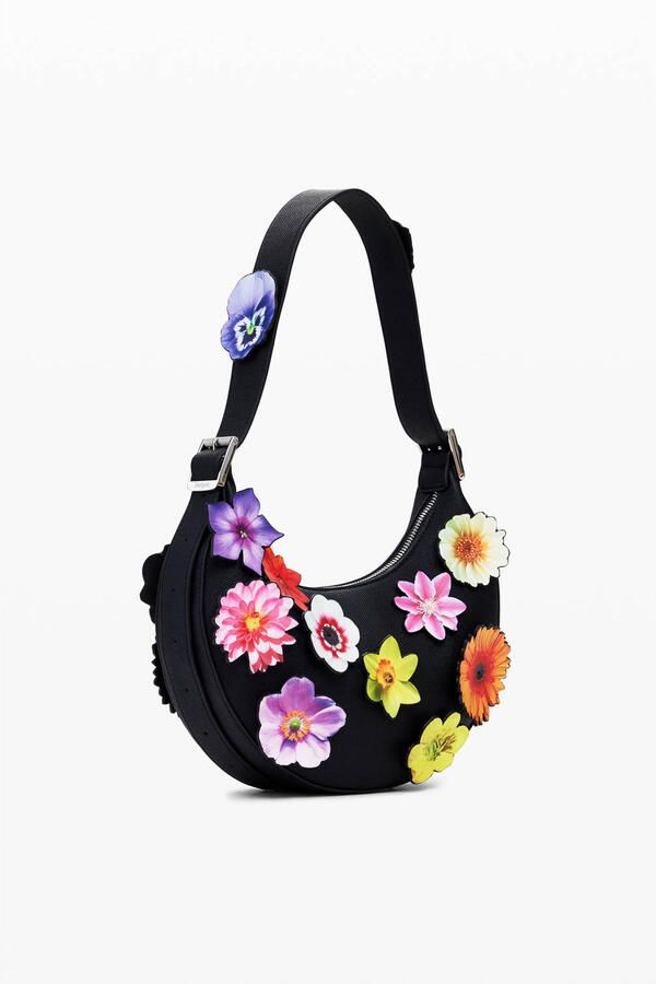 Desigual schoudertas met bloemen zwart - Foto 3