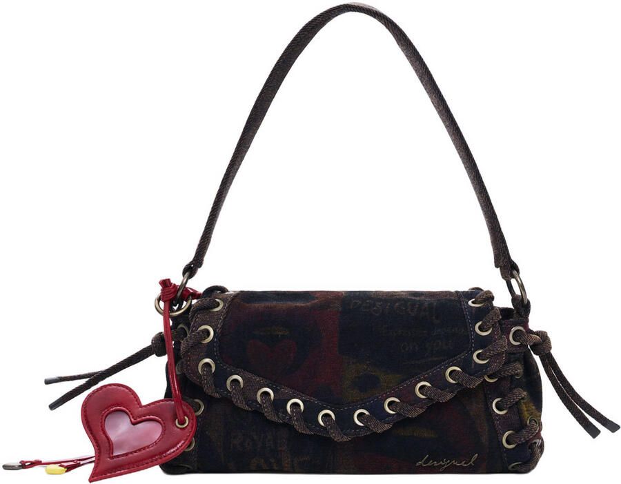 Desigual schoudertas met print donkerbruin