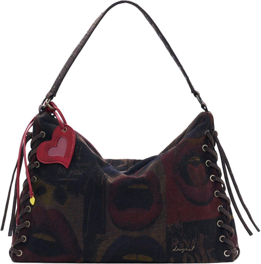 Desigual schoudertas met print donkerbruin