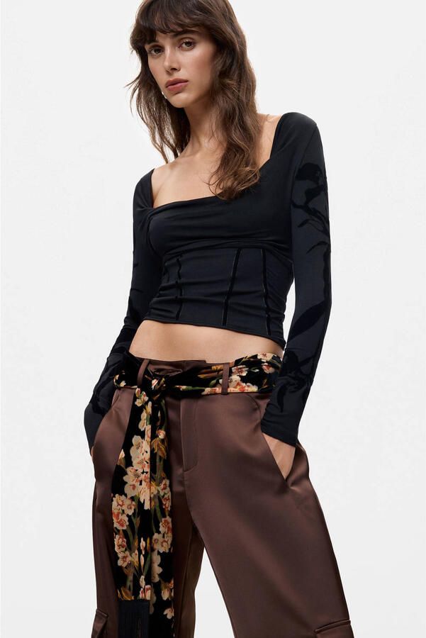 Desigual sjaal met bloemen zwart multi