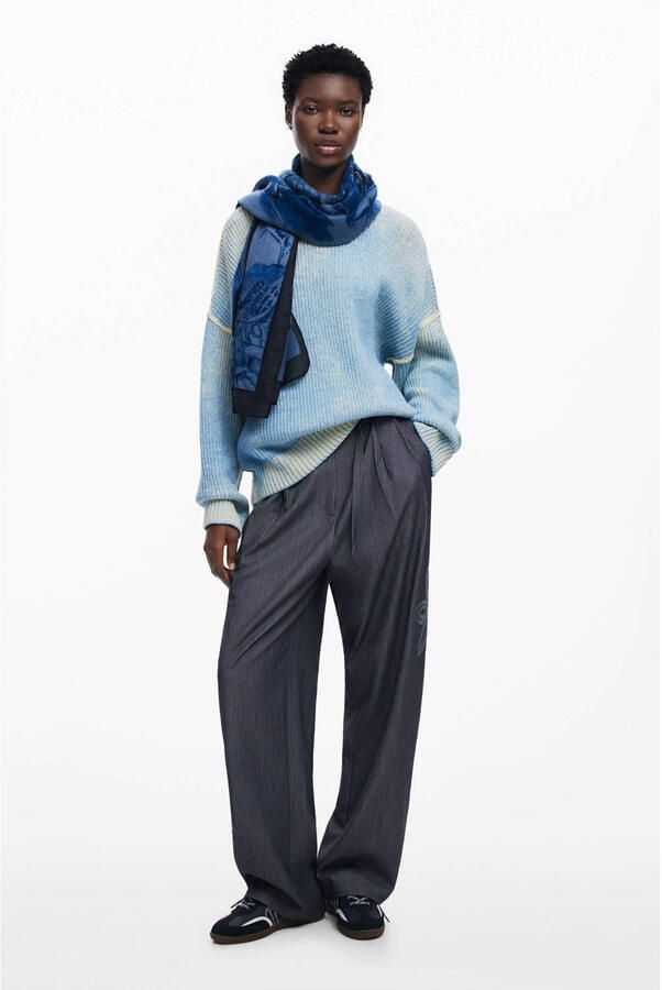 Desigual Blauwe Bedrukte Sjaal Herfst Winter Vrouwen Blue Dames