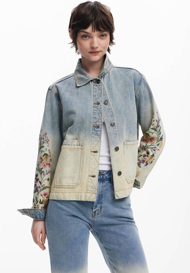 Desigual Trainingsjack Denim jasje bloemen borduurwerk lange mouwen - Foto 3