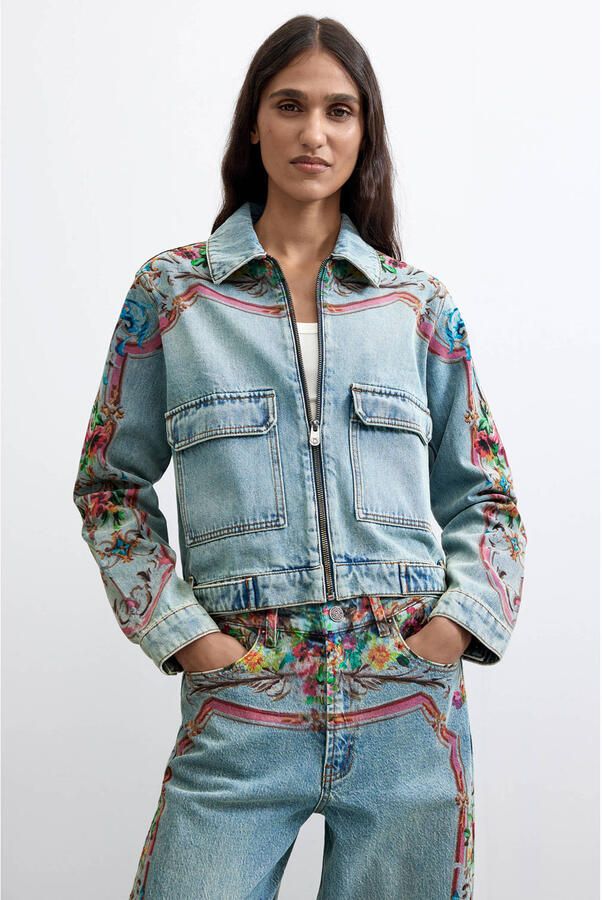 Desigual spijkerjas met print lichtblauw