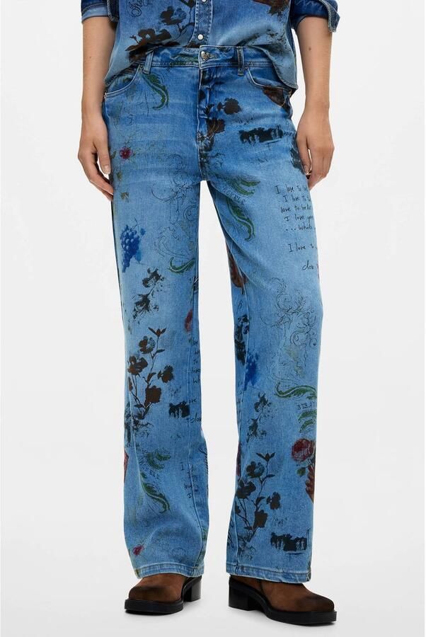 Desigual straight leg jeans met print medium blue denim