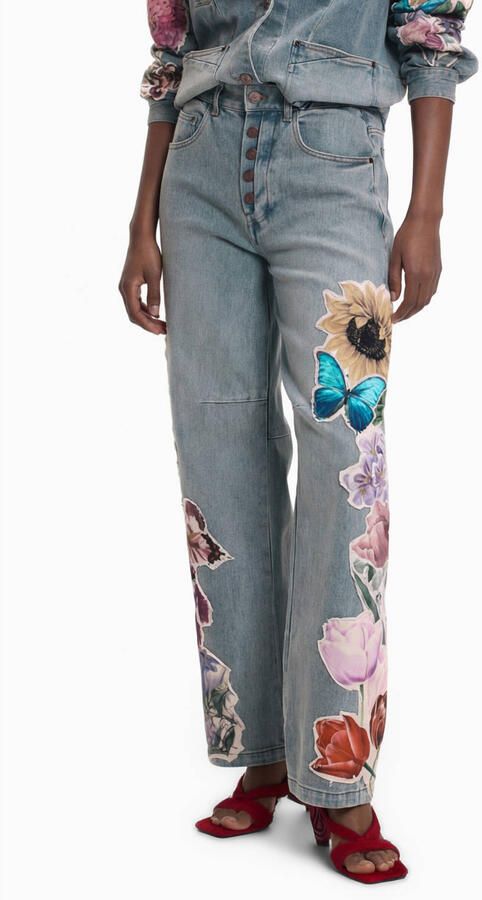 Desigual straight leg jeans met print mediumblauw