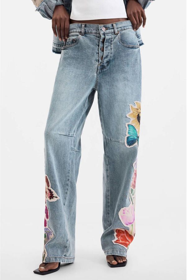 Desigual straight leg jeans met print mediumblauw - Foto 2