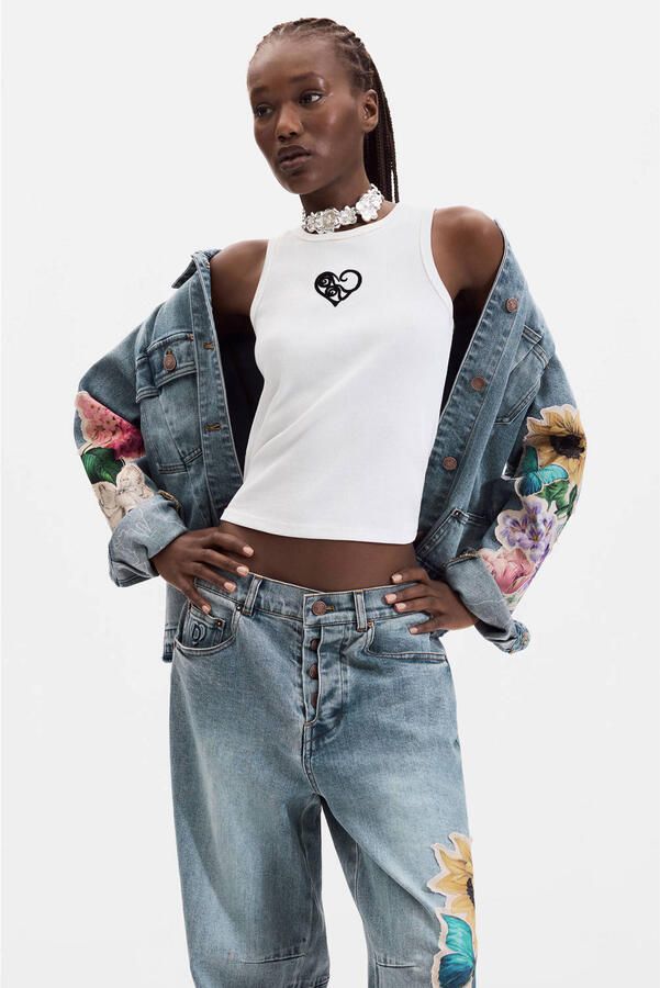 Desigual straight leg jeans met print mediumblauw - Foto 3