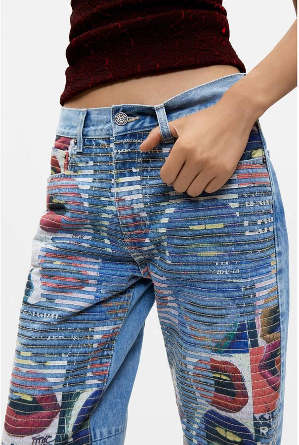 Desigual straight leg jeans met print middelblauw - Foto 2