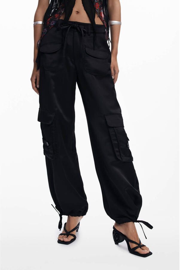 Desigual straight regular waist cargobroek zwart