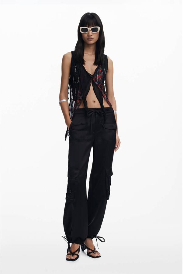 Desigual straight regular waist cargobroek zwart - Foto 3