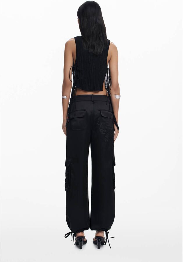 Desigual straight regular waist cargobroek zwart - Foto 2