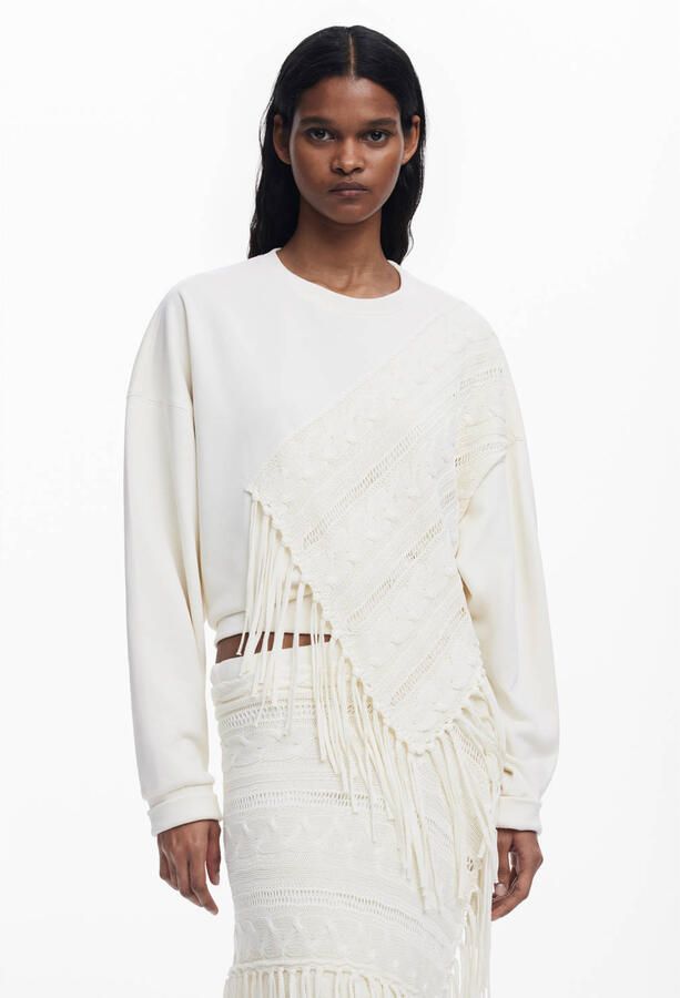 Desigual sweater ecru gehaakt