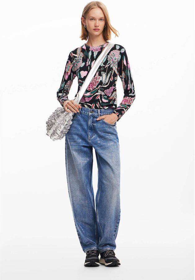 Desigual Zwarte Viscose Gebreide Tops & T-shirt Multicolor Dames