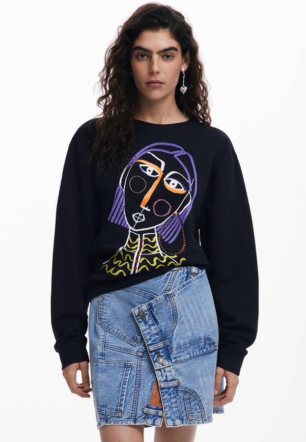 Desigual Zwart Bedrukte Sweatshirt Ronde Hals Black Dames - Foto 2