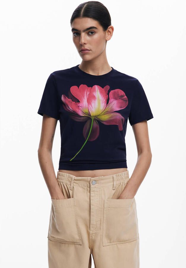Desigual Blauw Bedrukt T-shirt Blue Dames - Foto 3