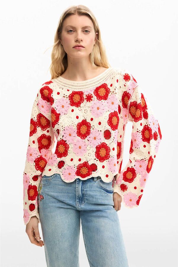 Desigual top ecru crochet
