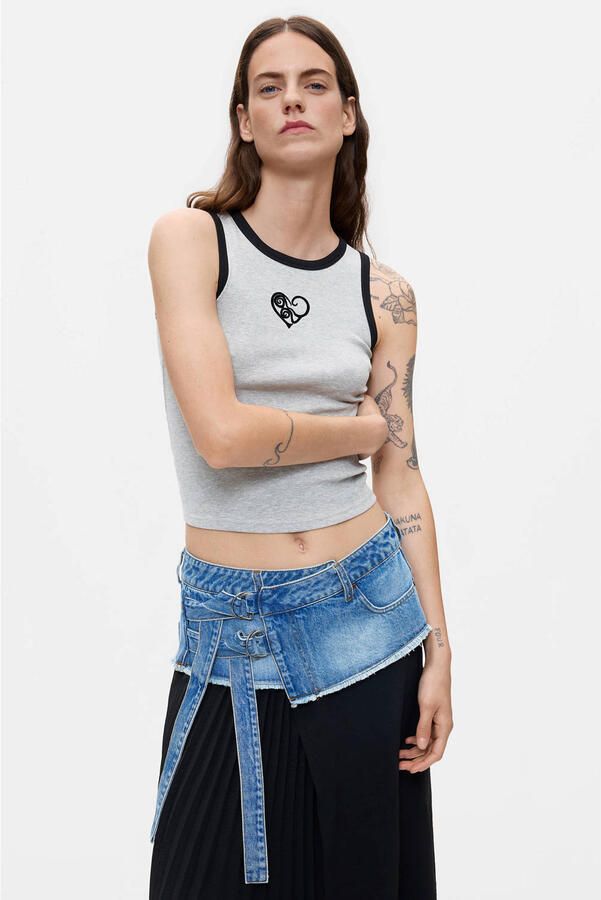 Desigual top met borduursels grijs