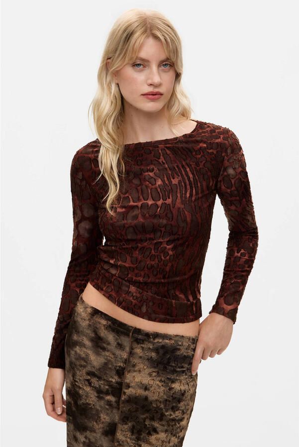 Desigual top met panterprint bruin