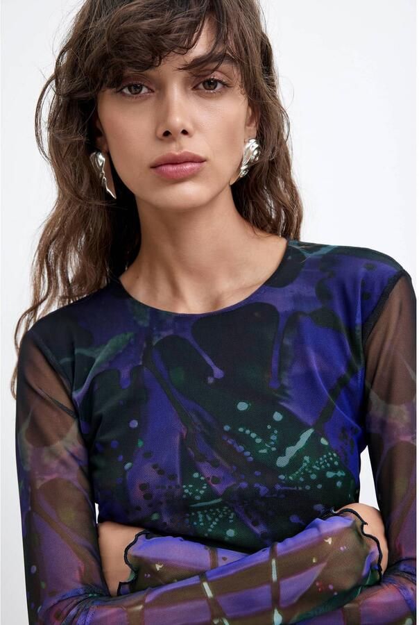 Desigual T-Shirt Lange Mouw TS_DOTS LEAF_LACROIX 26WWTK02