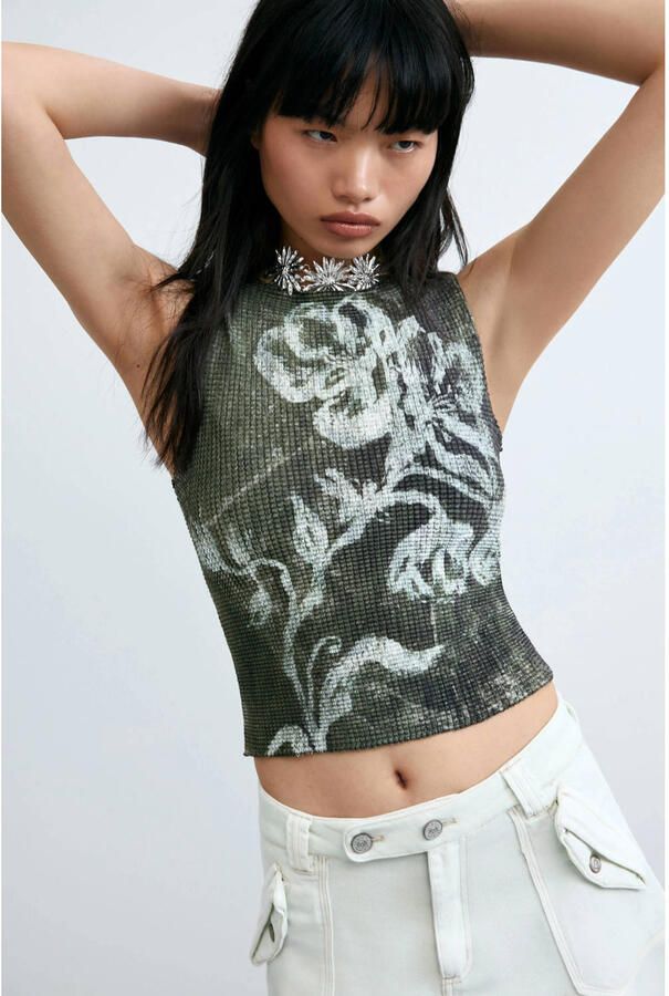 Desigual top met print donkergroen