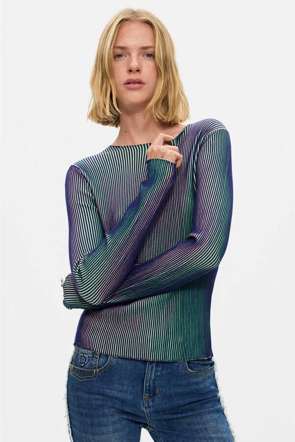 Desigual fijn gebreide top blauwgroen