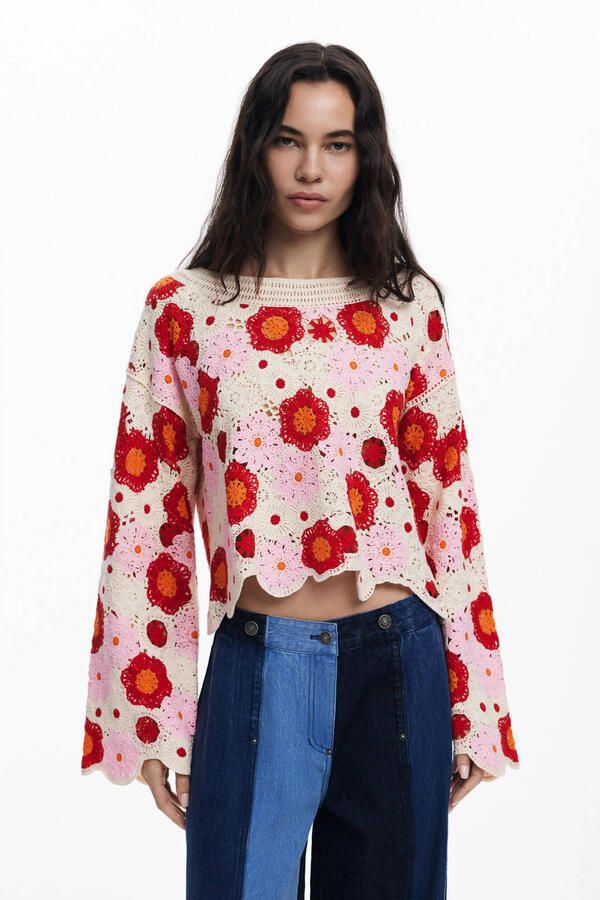 Desigual top roze crochet