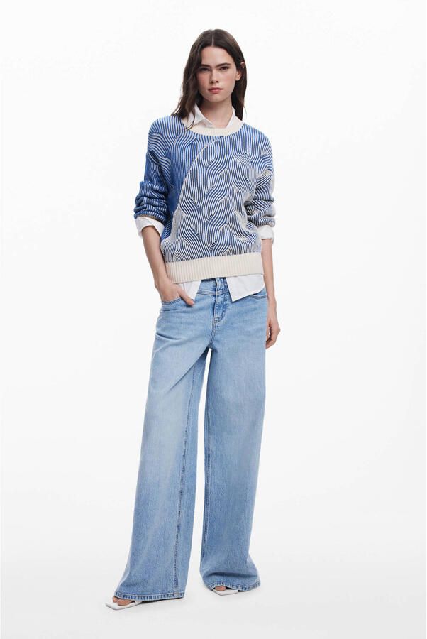 Desigual Lichtblauwe Gebreide Ronde Hals Trui Blue Dames