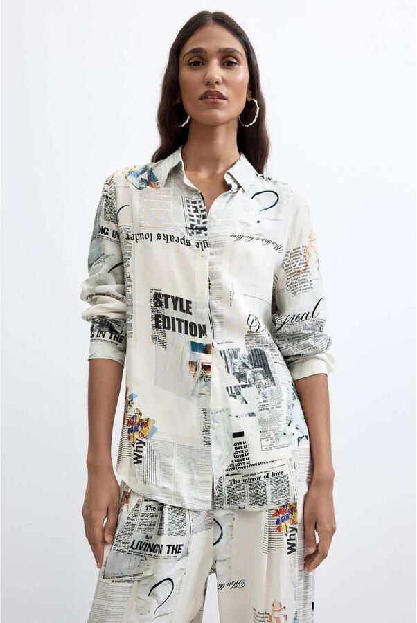Desigual viscose blouse met print ecru