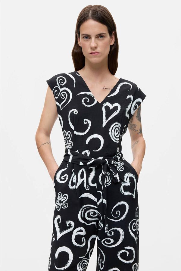 Desigual viscose jumpsuit met print zwart