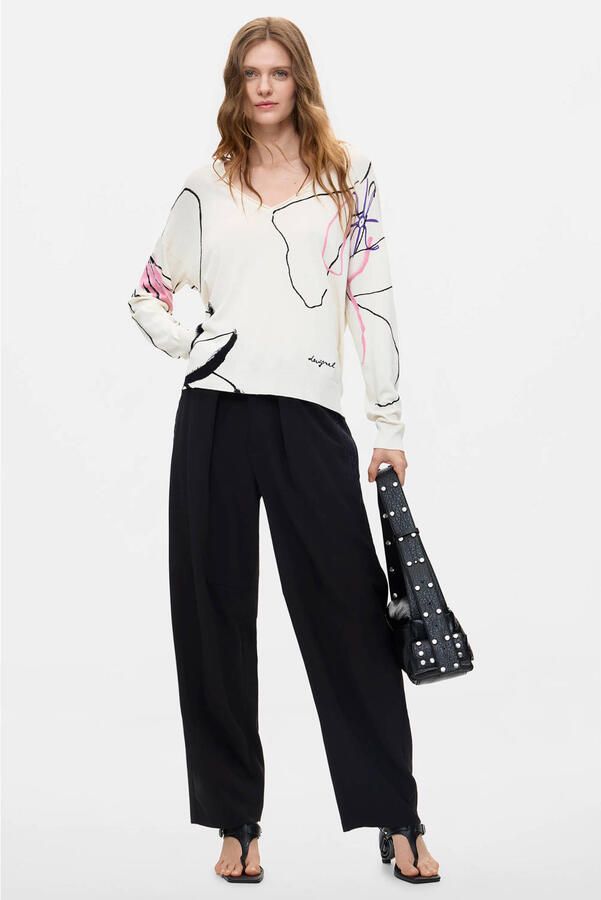 Desigual viscose trui met print wit - Foto 3