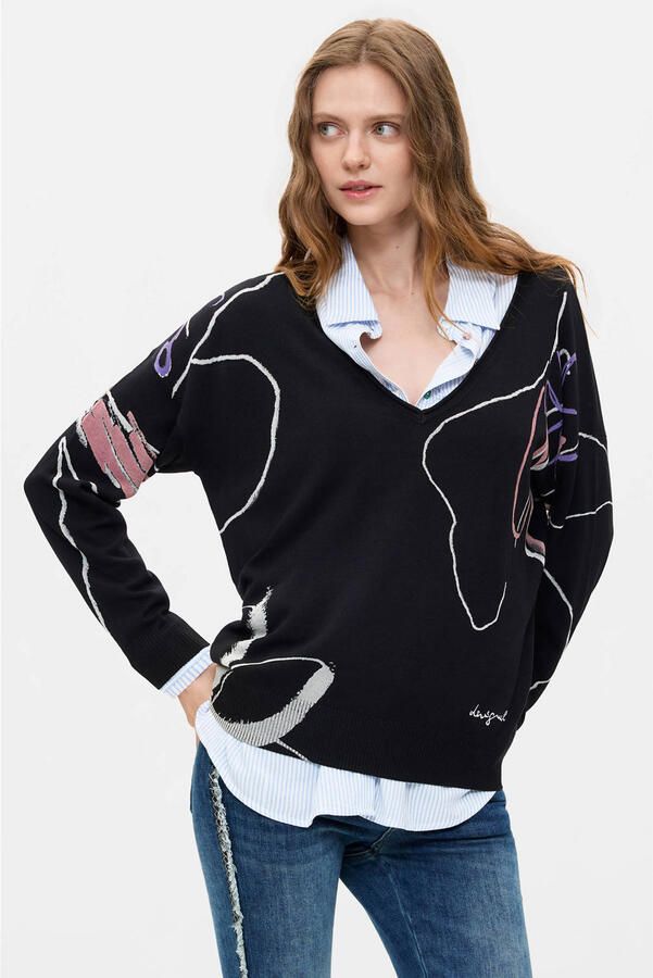 Desigual viscose trui met print zwart
