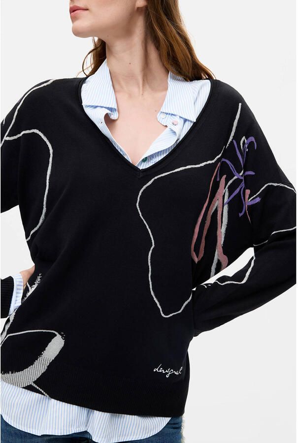 Desigual viscose trui met print zwart - Foto 2
