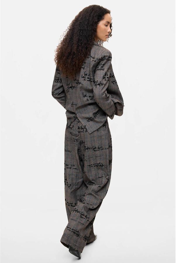 Desigual wide leg geruite broek met tekst grijs - Foto 3
