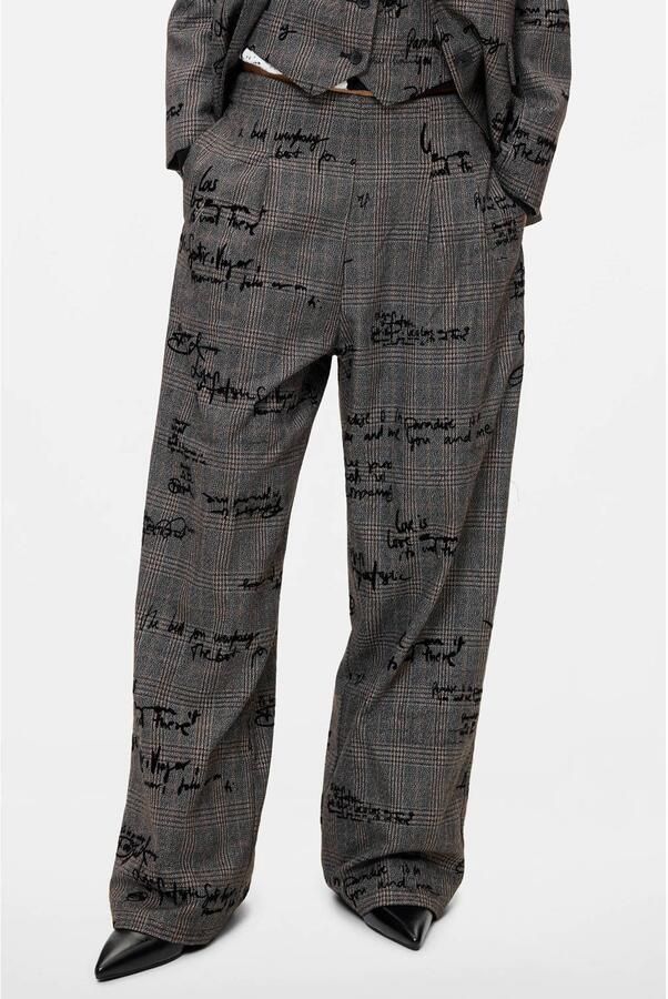 Desigual wide leg geruite broek met tekst grijs - Foto 3