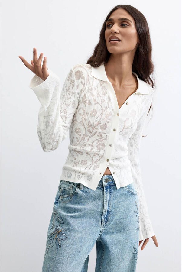 Desigual wide leg jeans met borduursels lichtblauw - Foto 2