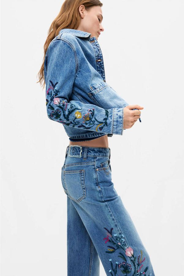 Desigual wide leg jeans met borduursels mediumblauw - Foto 2